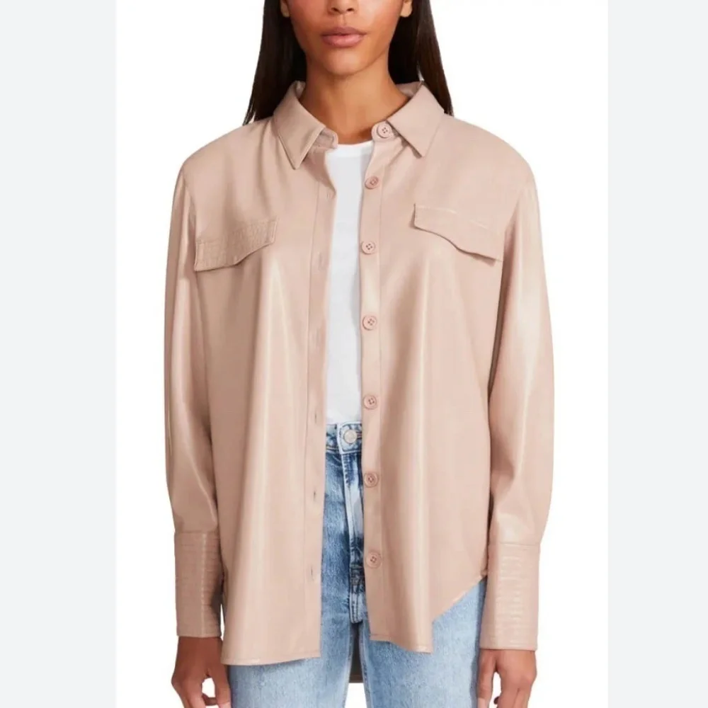 BB DAKOTA Tan faux leather shacket/ Jacket, Med. CB2050 - Picture 1 of 6